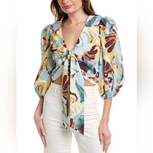 Ted Baker Women's NWT Tie Front Balloon Sleeve Floral Blouse. Ted Size 4 US 12